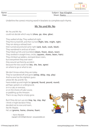 Grade 4 Poetry Rhymes — Printable No-Prep Worksheet