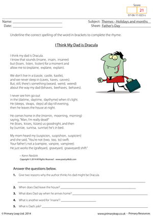 Printable Poetry Spelling Worksheet | Grade 4 ELA
