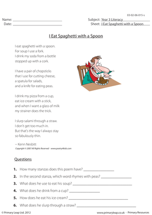 Poetry Comprehension Printable Worksheet | Grade 3