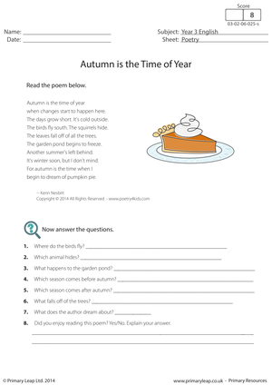 Grade 3 Poetry Comprehension — Printable No-Prep Worksheet