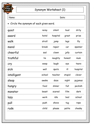 Grade 5 Synonyms — Printable No-Prep Worksheet