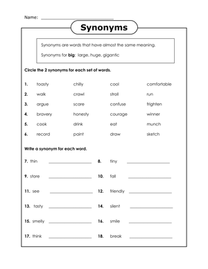 Grade 5 Synonyms — Printable No-Prep Worksheet