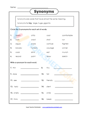 synonyms worksheet 5