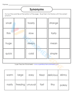 synonyms worksheet 2