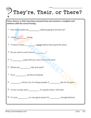 Clear Up Grammar: There Their They're Worksheet