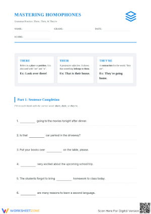Essential Homophones Worksheet | Grade 6-9 Grammar