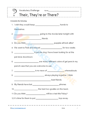 Simplifying There Their They're: A Clear Worksheet