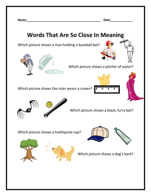 Kindergarten Multiple Meaning Words — Printable Worksheet
