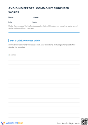 Essential Commonly Confused Words Worksheet | Grades 6-9