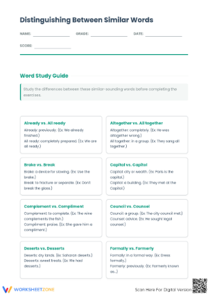 Essential Similar Words Worksheet | Grades 6-9 ELA
