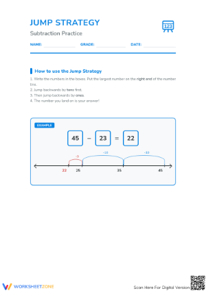 Printable Jump Strategy Subtraction Worksheet | Grade 2 Math