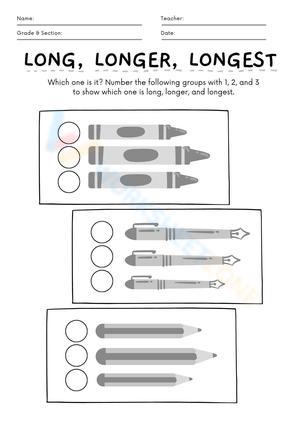 Black and White Length Comparison Math Activity Printable Worksheet