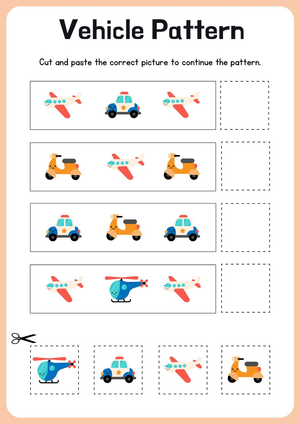 Vehicle Pattern: Kindergarten Math Worksheet