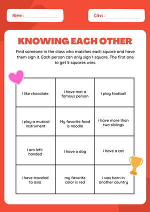 Knowing Each Other: Ice Breaker Worksheet