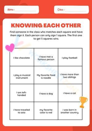Knowing Each Other: Ice Breaker Worksheet