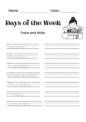 Days of the Week Tracing Worksheet | Essential Grade K