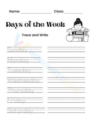 Print-friendly Days of the Week Tracing Worksheet