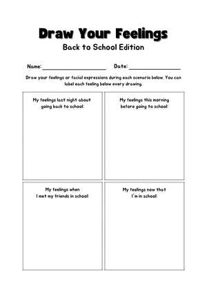 Back to School: Draw Your Feelings SEL Worksheet