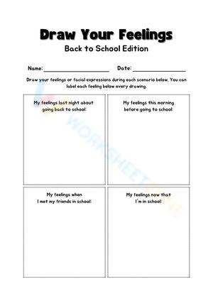 Back to School: Draw Your Feelings SEL Worksheet