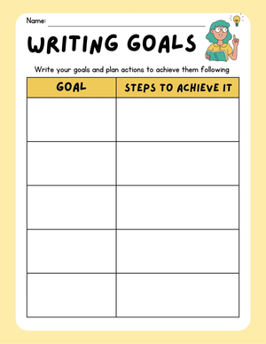 Printable Writing Goals Worksheet | Grade 4 ELA