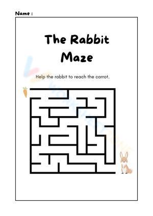 Black White Fun Rabbit Maze Worksheet For Kindergarten