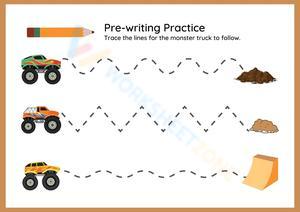 Illustrative Fine Motor Monster Truck Tracing Worksheet