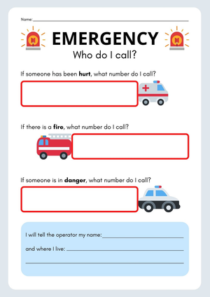 Emergency Call Worksheet | Grade K-1 Essential