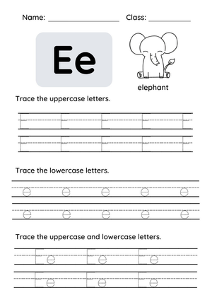 Letter E Tracing Worksheet | Printable Grade K ELA