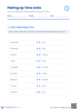 Grade 3 Time Units — Printable No-Prep Worksheet