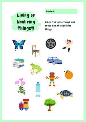 Grade K Living or Nonliving Things - Printable