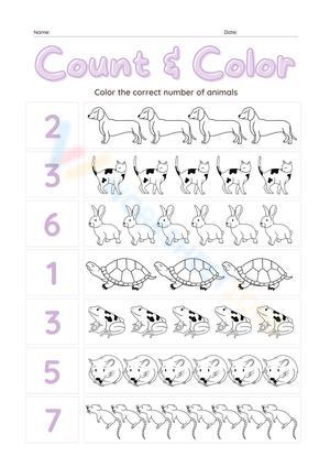 Count & Color Animals Worksheet  