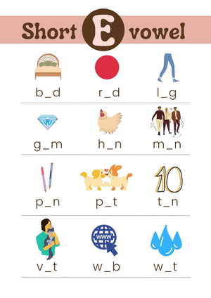 Grade 1 Short E Vowels — Printable No-Prep Worksheet