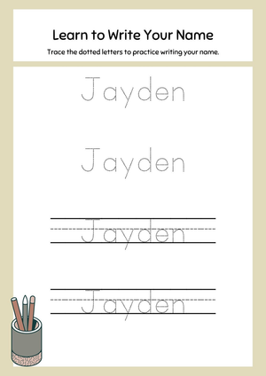 Printable Jayden Name Tracing | Grade K Handwriting