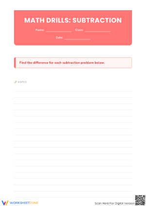 Printable Math Drills: Subtraction Worksheet | Grade 1