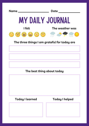 Kids Daily Journal Worksheet | Grade 1 Essential