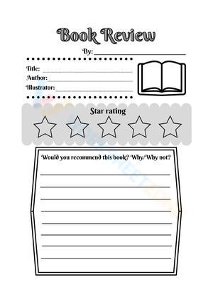 Black and White Simple Book Review Reading Activity Worksheet.