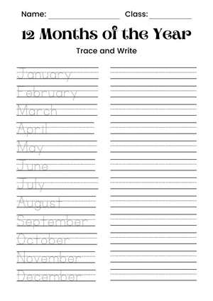 Months of the Year Tracing Worksheet | Essential Grade K