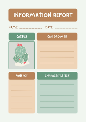 Cactus Information Report Printable | Grade 2 ELA