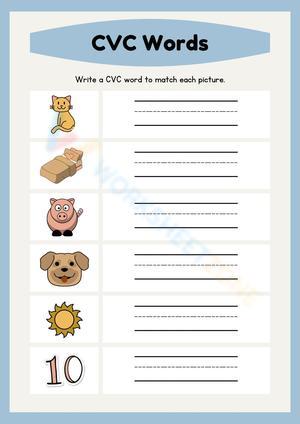 Illustrated English CVC Words Worksheet