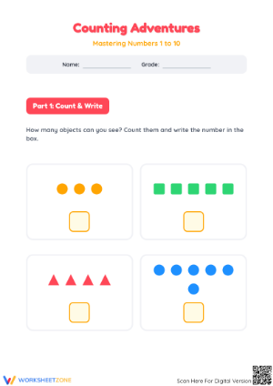 Essential Counting 1-10 Worksheet | Grade K Printable
