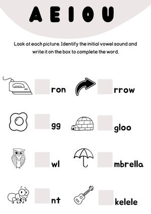 Initial Vowel Sounds Worksheet | Grade K Essential