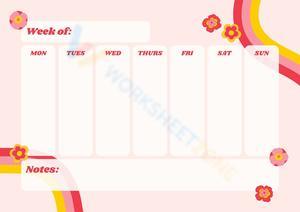 Pink Red Yellow Retro Colorful Weekly Planner A4 Document Landscape