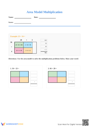 Area Model Multiplication Worksheet | Printable Grade 4 Math