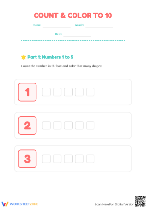 Printable Count and Color to 10 Worksheet | Grade K Math