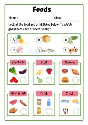 Colorful Illustrative Food Classification Worksheet