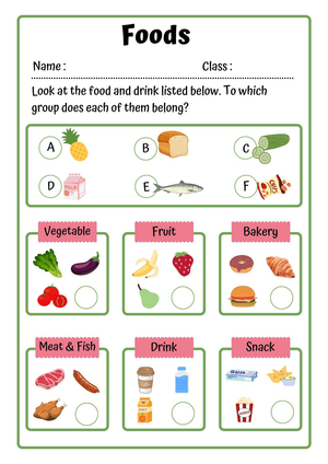 Food Classification Worksheet | Grade K Essential