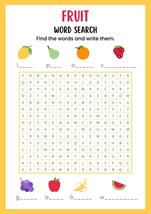 Fruit Word Search Worksheet | Grade 1 Essential