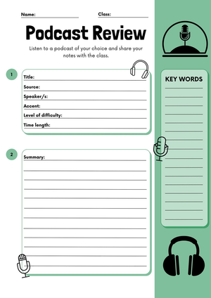 Podcast Review Worksheet | Grade 6 ELA Printable