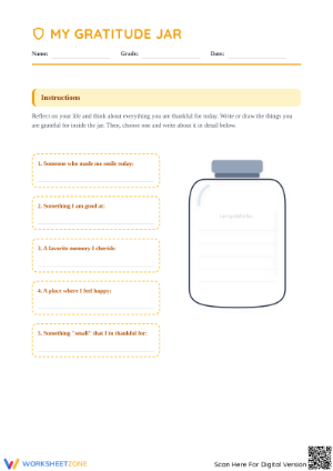Gratitude Jar Worksheet | Grade 4-5 Essential Writing