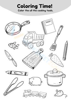 Cooking Tools Coloring Worksheet